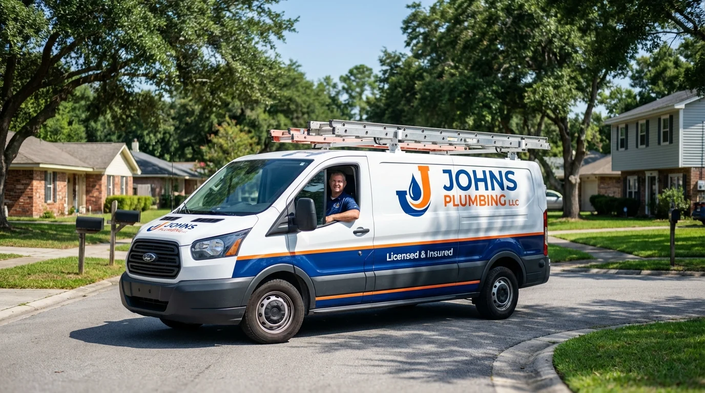 Johns Plumbing LLC service van in Charleston, IL