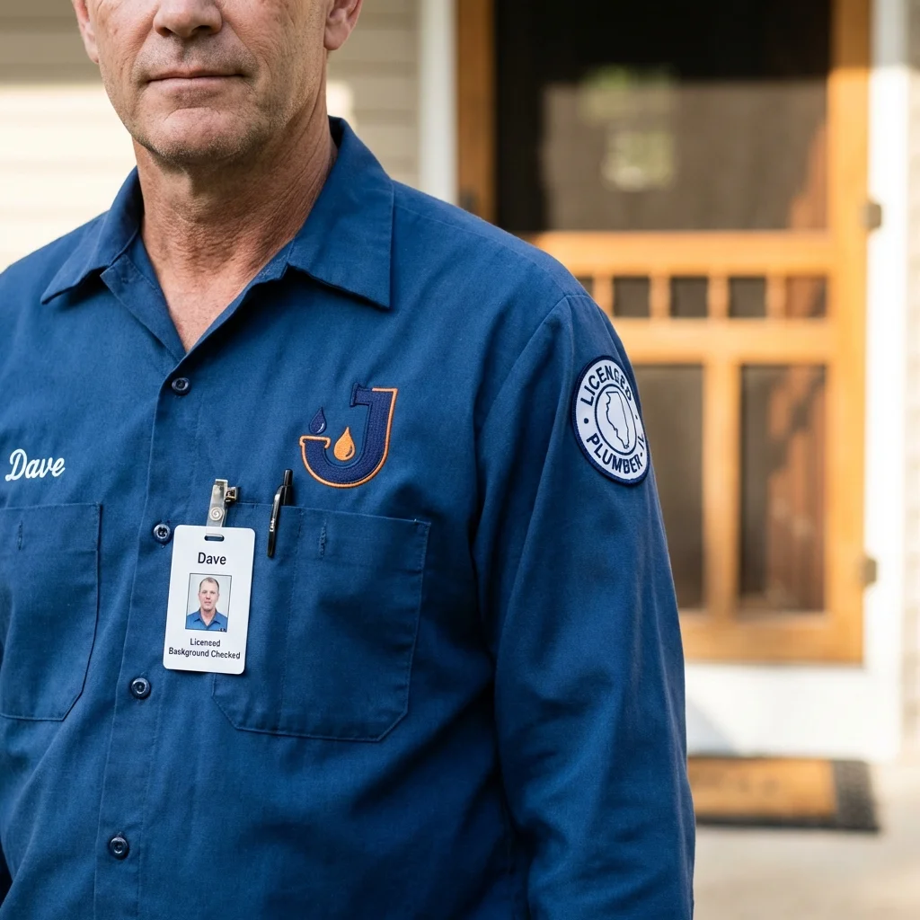 Licensed plumber showing ID badge in Charleston, IL