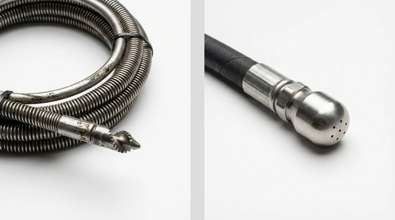 Drain snake cable and hydro jetting nozzle used for drain cleaning in Charleston, IL