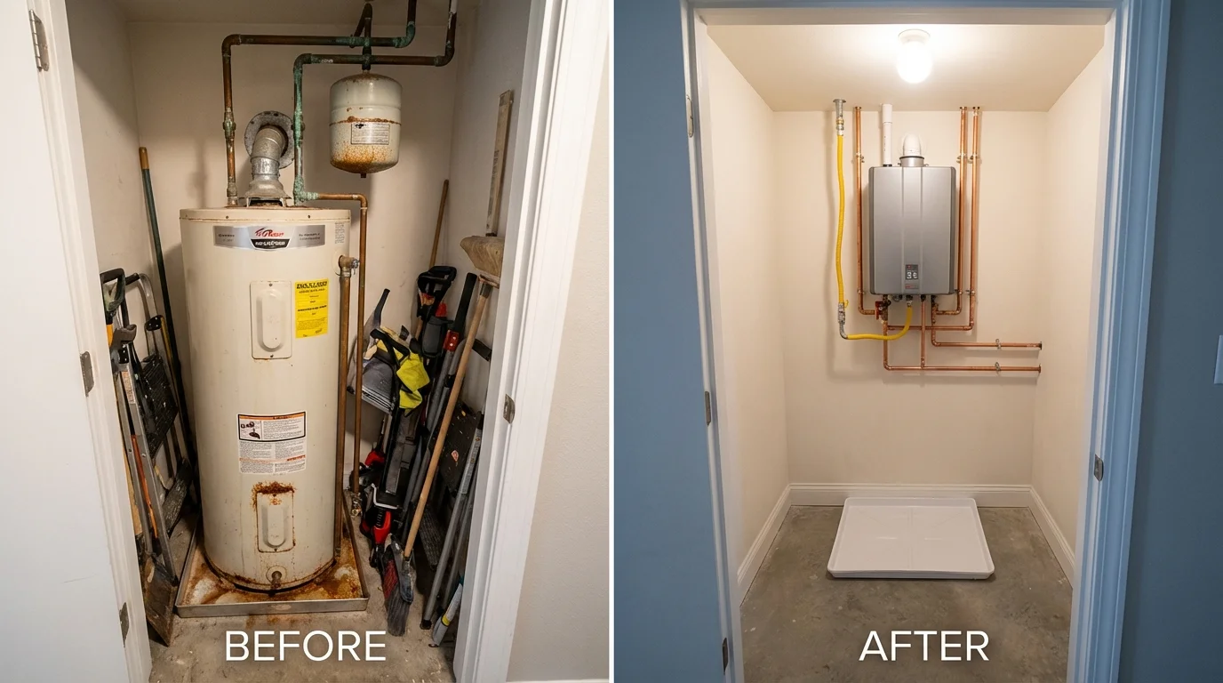 Tank water heater versus wall-mounted tankless unit comparison for Charleston, IL homeowners